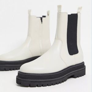 Chelsea calf boots in off white faux leather